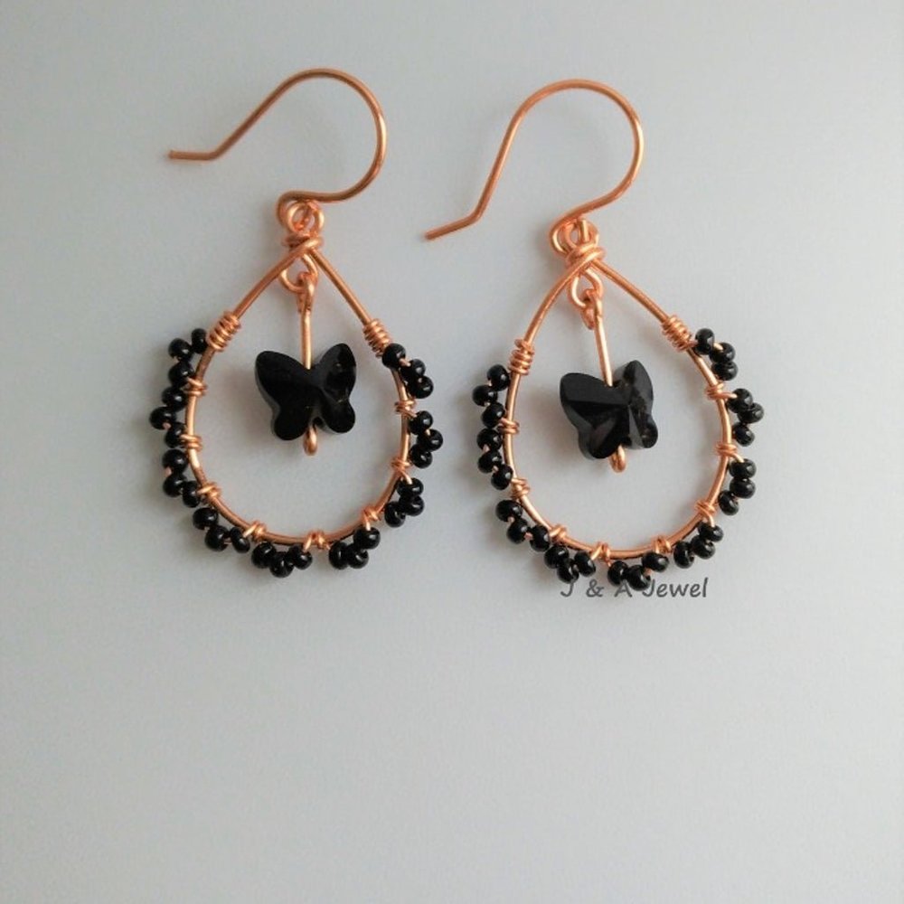 Black Butterfly Crystal Bead Earrings